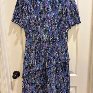 Connected Apparel Asymmetrical Dress in Blue and Purple